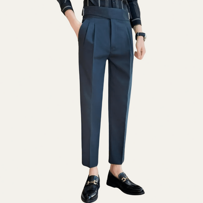 High Waisted Pleated Men's Formal Straight Fit Trousers 0