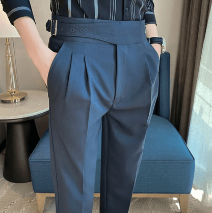 High Waisted Pleated Men's Formal Straight Fit Trousers 1