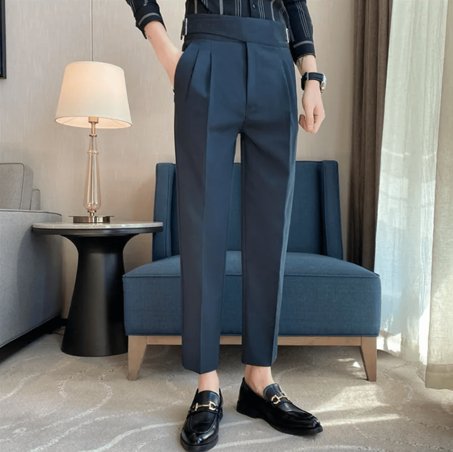 High Waisted Pleated Men's Formal Straight Fit Trousers 2