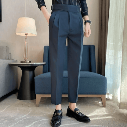 High Waisted Pleated Men's Formal Straight Fit Trousers 2