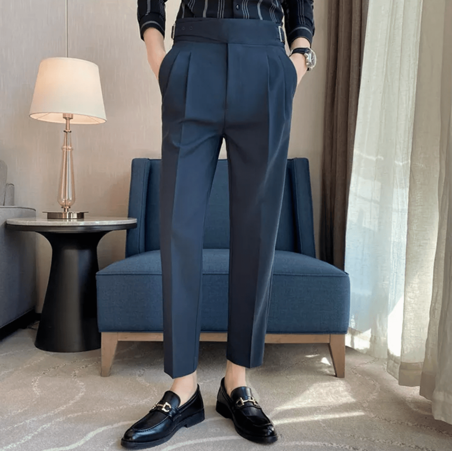 High Waisted Pleated Men's Formal Straight Fit Trousers 3