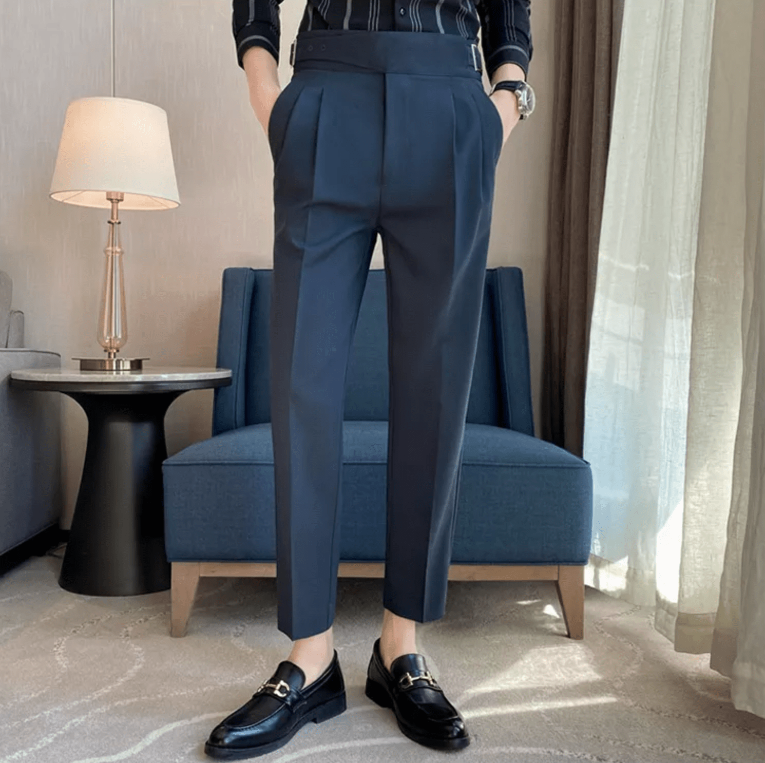 High Waisted Pleated Men's Formal Straight Fit Trousers 3