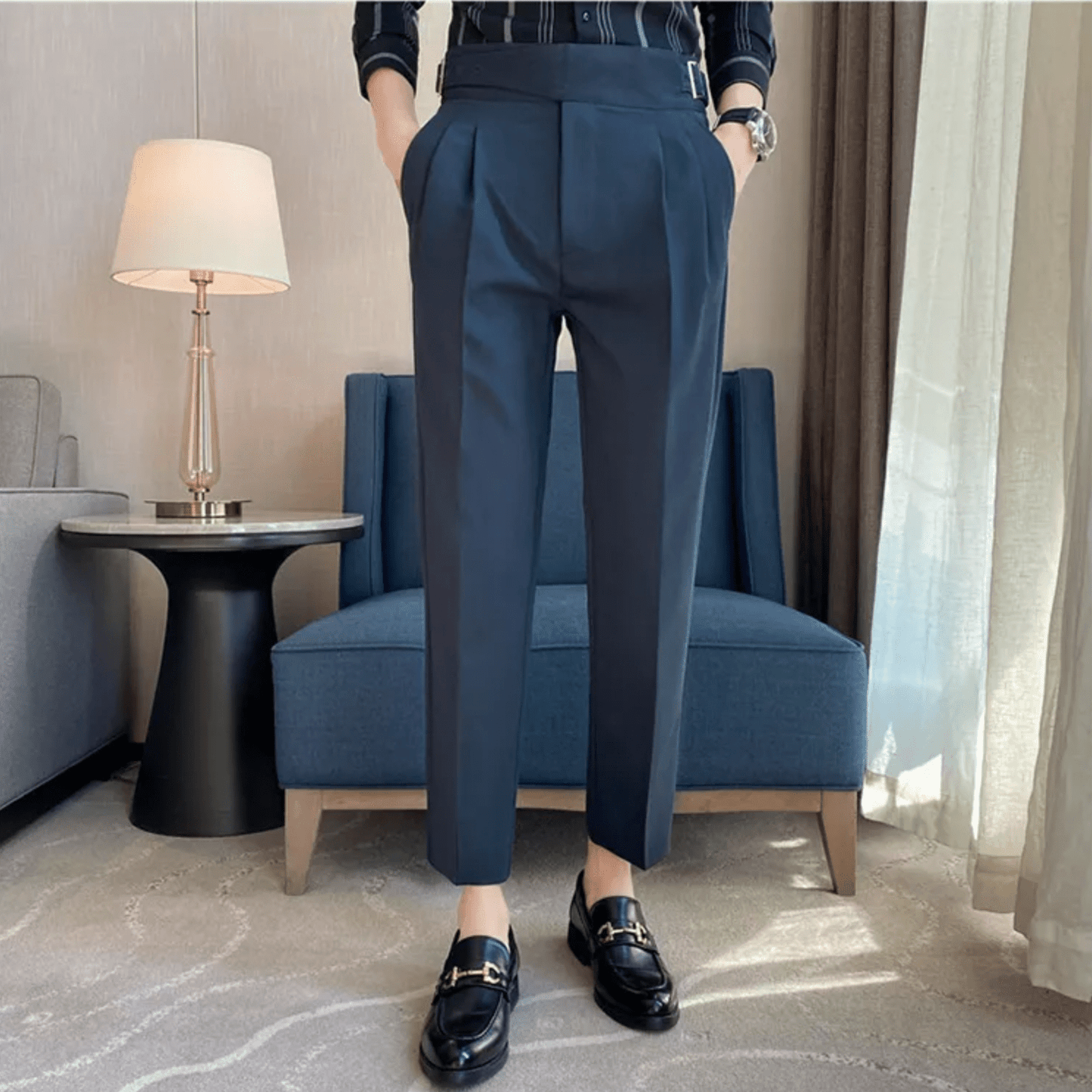 High Waisted Pleated Men's Formal Straight Fit Trousers 4