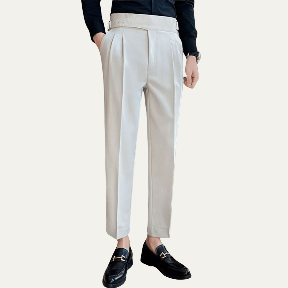 High Waisted Pleated Men's Formal Straight Fit Trousers 5