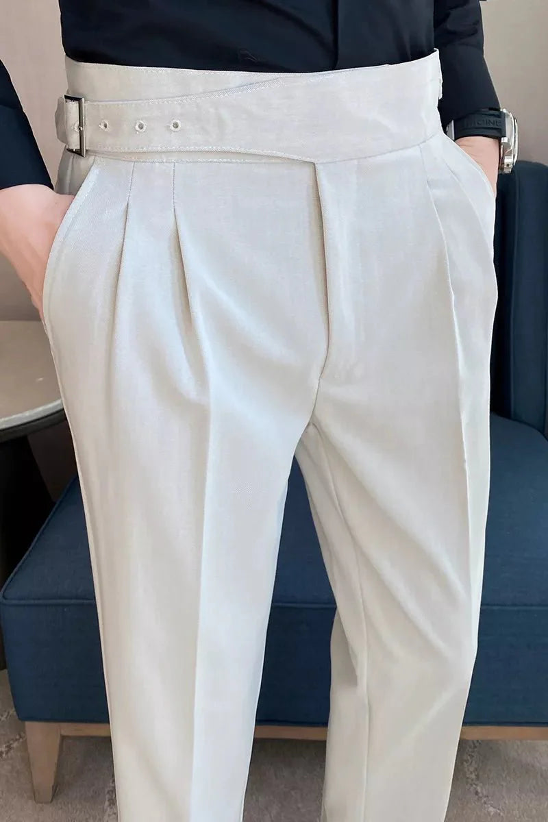 High Waisted Pleated Men's Formal Straight Fit Trousers 6