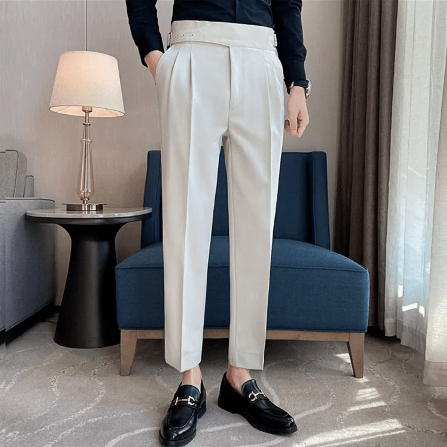 High Waisted Pleated Men's Formal Straight Fit Trousers 7