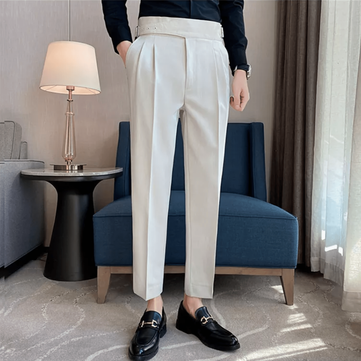 High Waisted Pleated Men's Formal Straight Fit Trousers 7