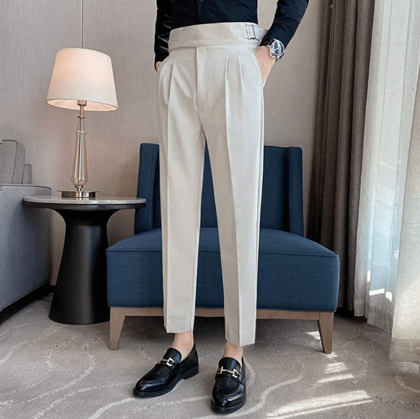 High Waisted Pleated Men's Formal Straight Fit Trousers 8