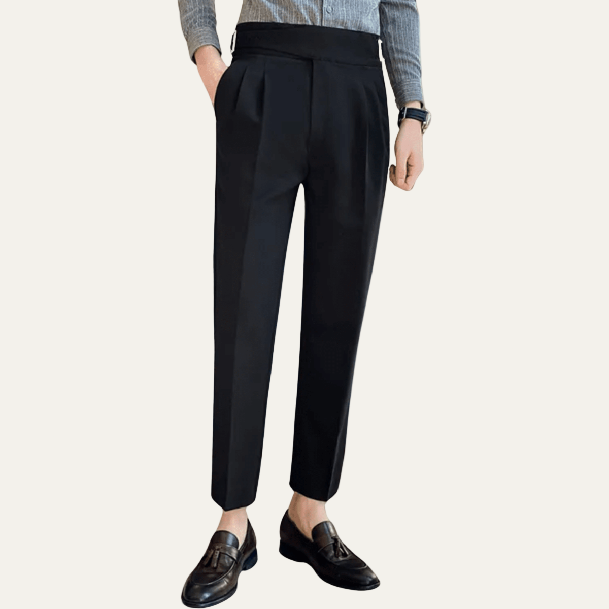 High Waisted Pleated Men's Formal Straight Fit Trousers 9