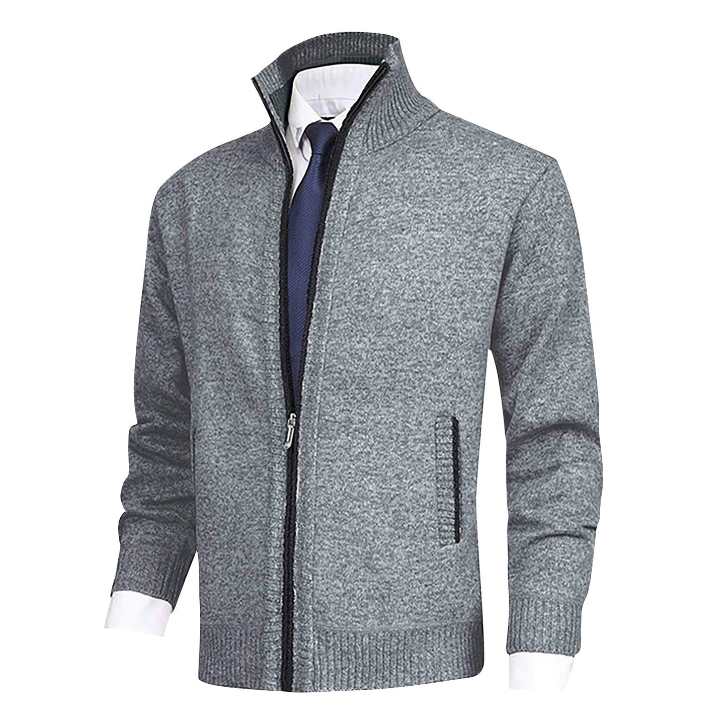 VogeLuxe | Men’s Textured Full Zip Stand Collar Cardigan