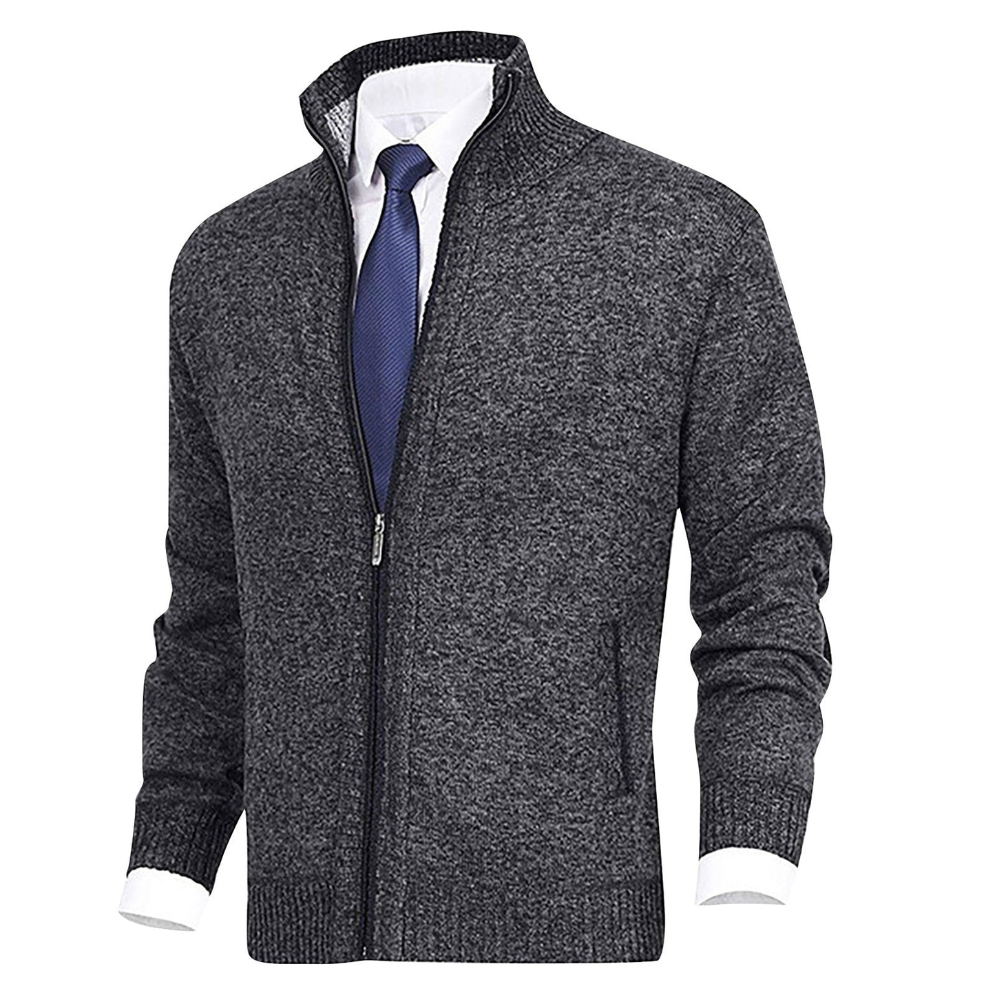 VogeLuxe | Men’s Textured Full Zip Stand Collar Cardigan