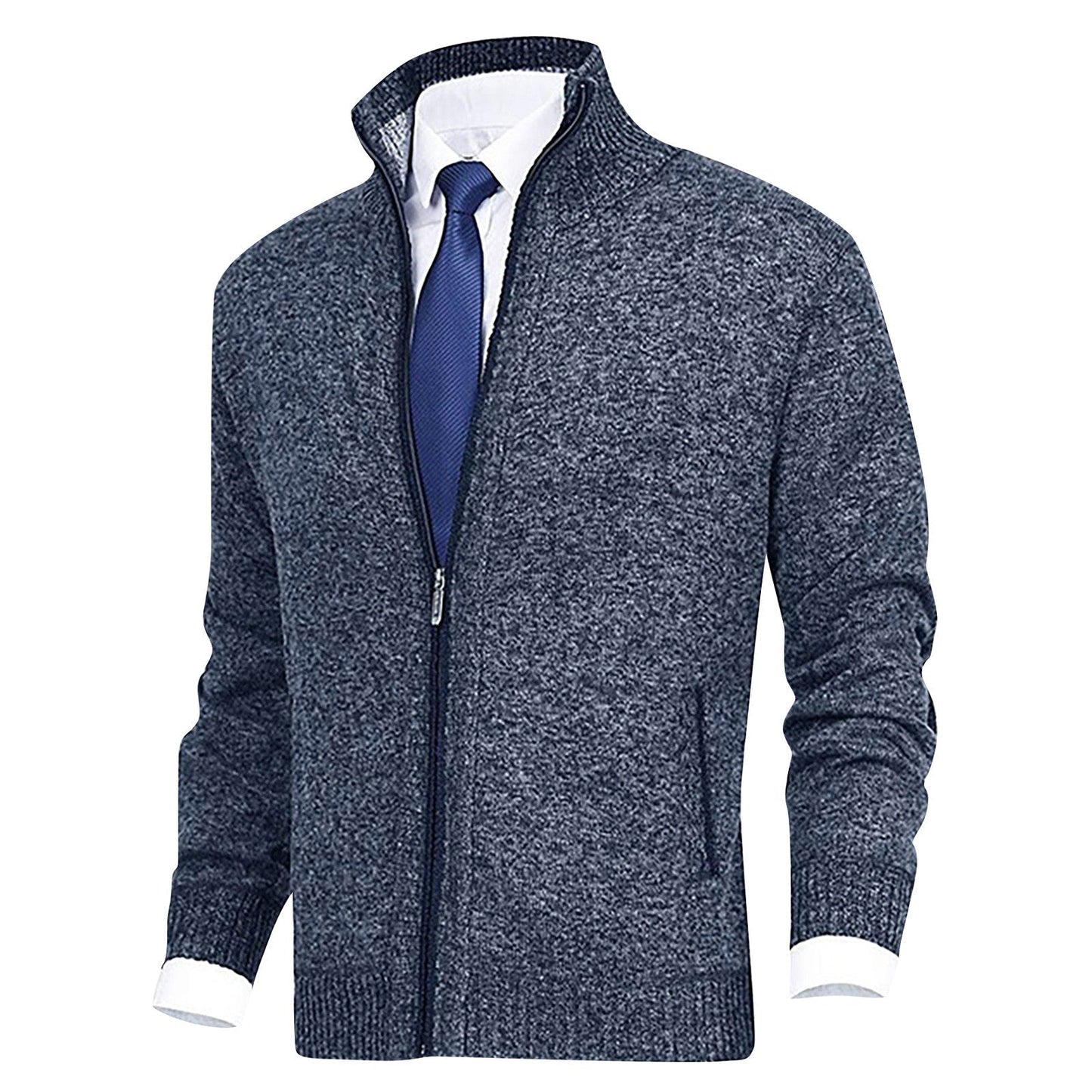 VogeLuxe | Men’s Textured Full Zip Stand Collar Cardigan