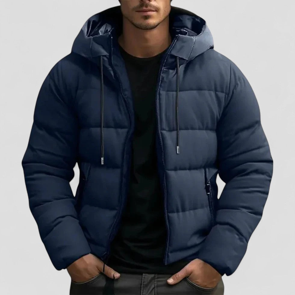 Hooded Puffer Jacket Winter Warm Quilted Coat For Men