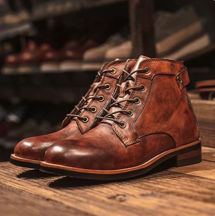Stylish Men's Black Leather Boots - Comfortable All Day Wear