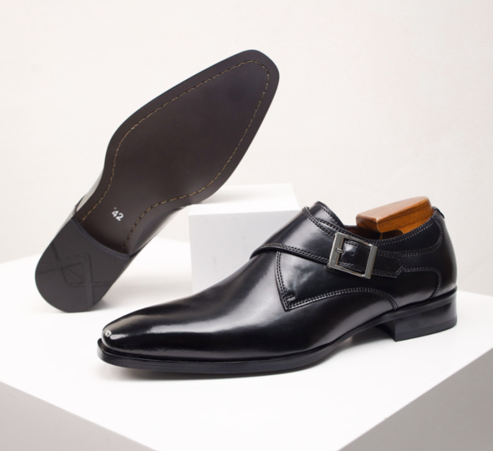 VogeLuxe | Men’s Square-Toe Leather Buckle Dress Shoes