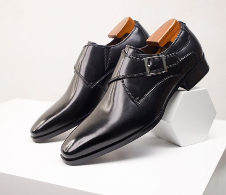 VogeLuxe | Men’s Square-Toe Leather Buckle Dress Shoes