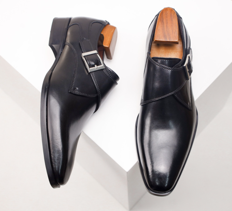 VogeLuxe | Men’s Square-Toe Leather Buckle Dress Shoes
