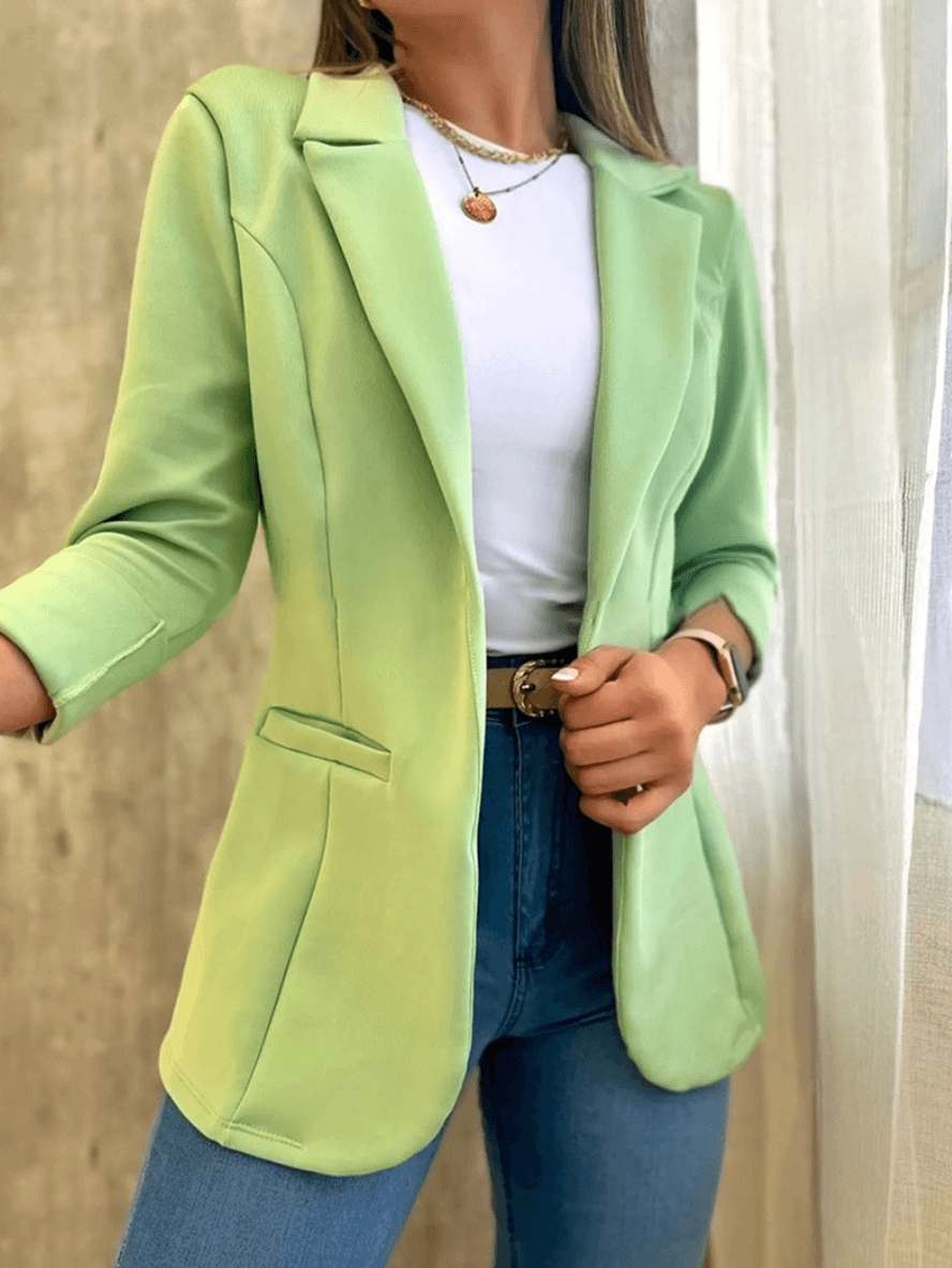Fitted Ladies Open Front Jacket with Pockets - BritishElegance