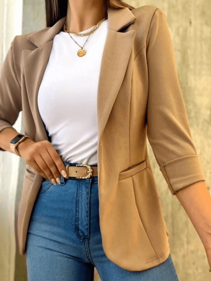 Fitted Ladies Open Front Jacket with Pockets