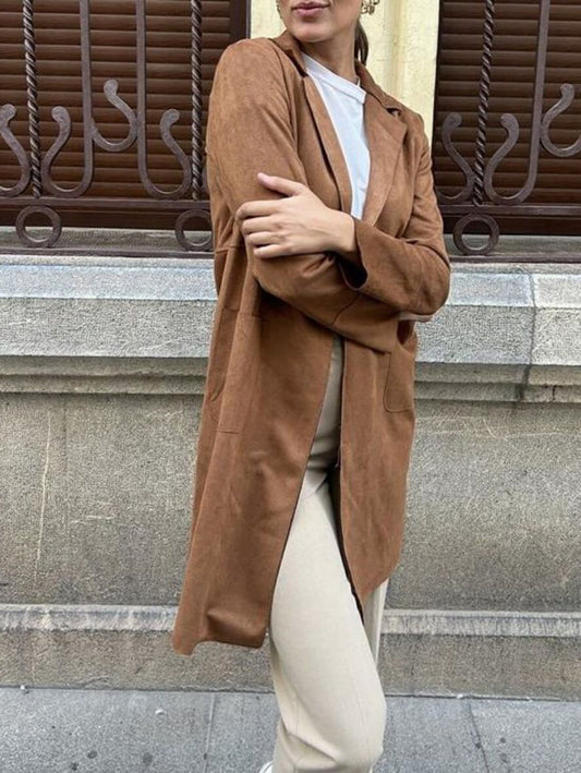 Classic Suede Open Front Jacket for Women - VogeLuxe