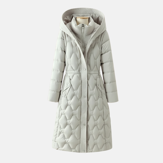 Isla Quilted Long Coat | Hooded Belted Snap Coat 0
