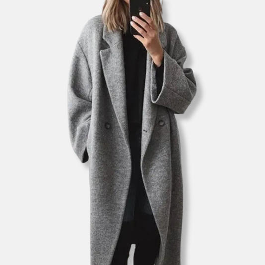 Isla Relaxed Fit Long Coat | Double-Breasted Notch Lapel Coat 0