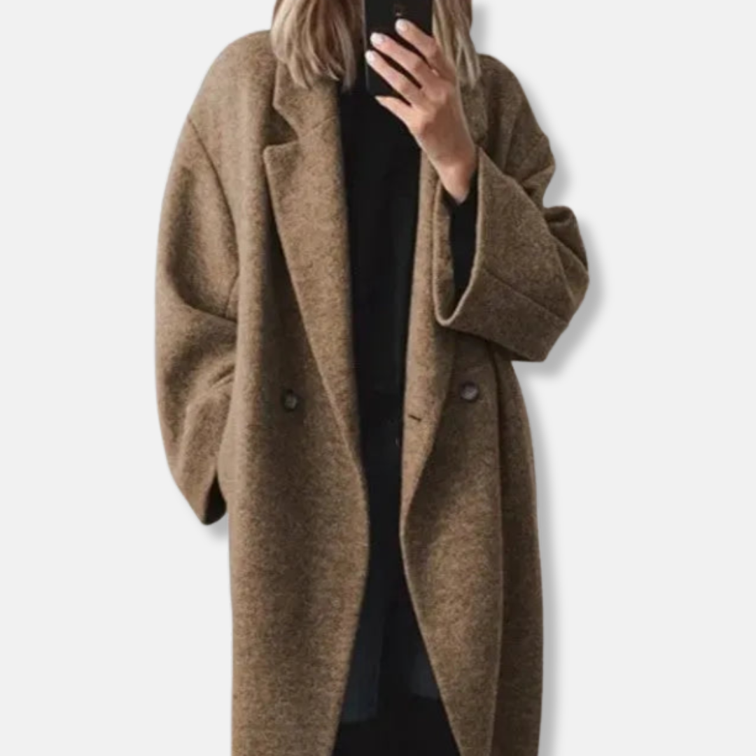 Isla Relaxed Fit Long Coat | Double-Breasted Notch Lapel Coat 2