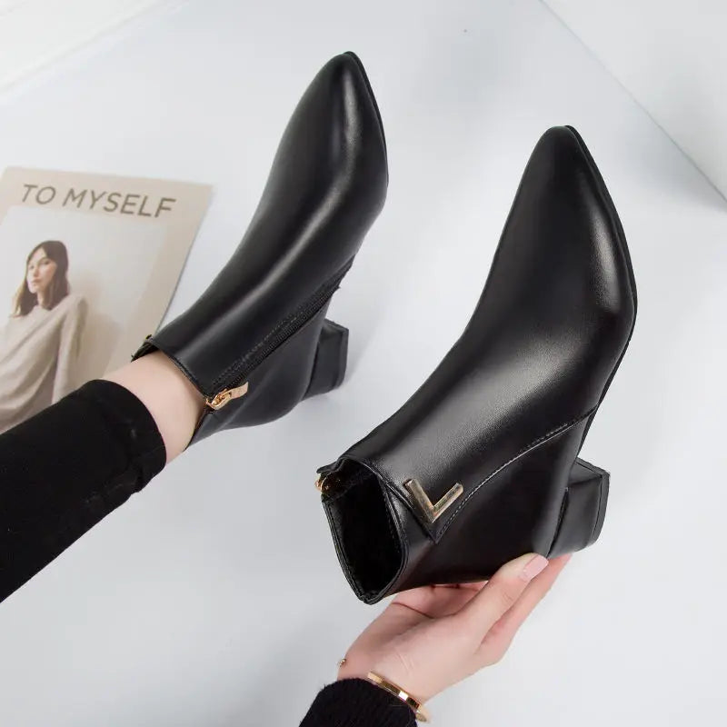 Ladies Zip Heel Ankle Boots - VogeLuxe