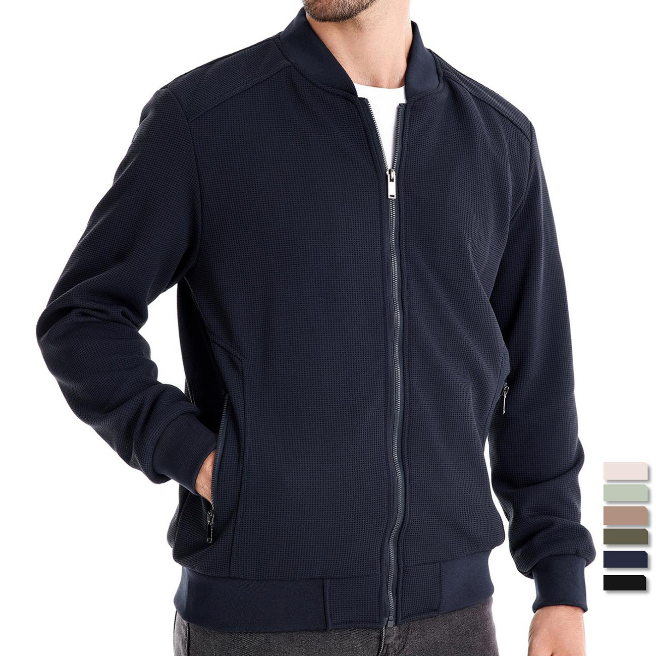 VogeLuxe | Men’s Stylish Textured Knit Bomber Jacket