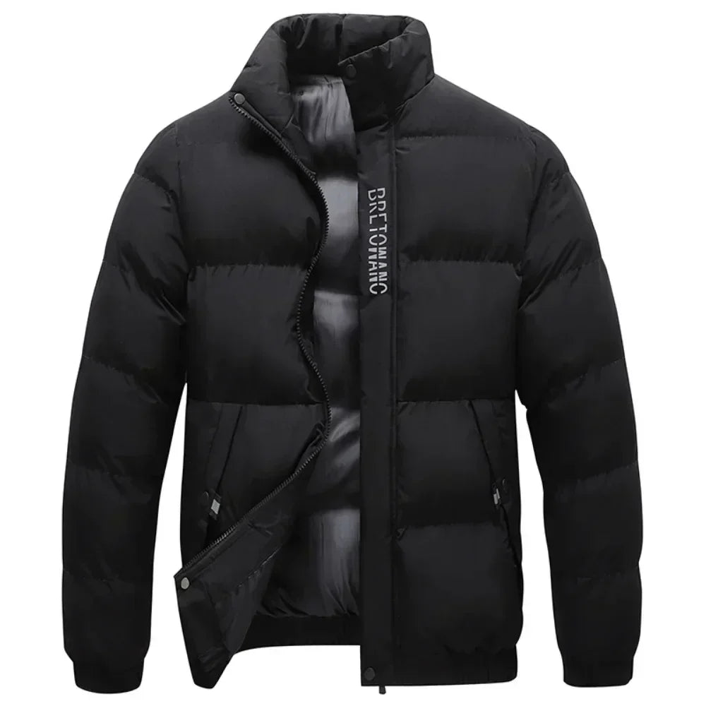 Warm Men's Puffer Coat with Stand Collar
