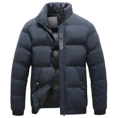 Warm Men's Puffer Coat with Stand Collar - VogeLuxe