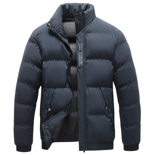 Warm Men's Puffer Coat with Stand Collar - VogeLuxe