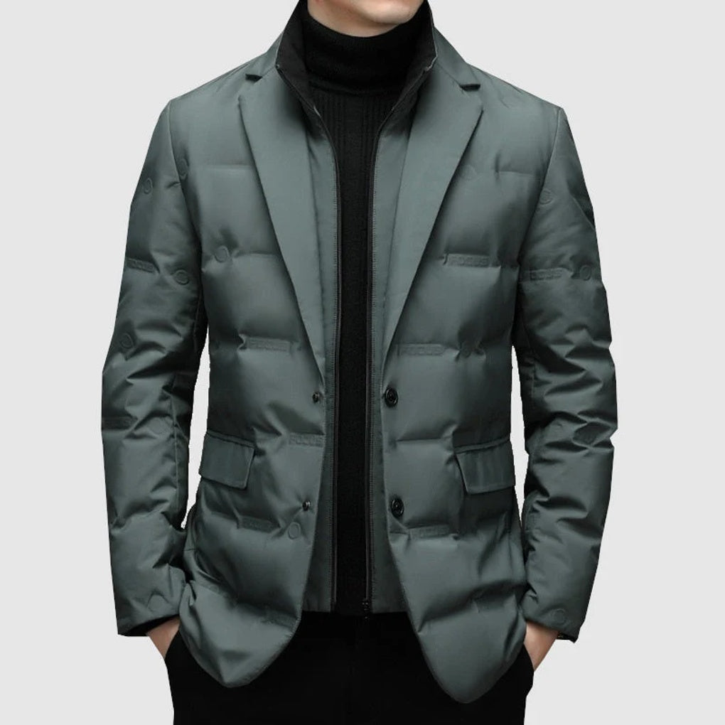 VogeLuxe | Men’s Warm Stand Collar Two Piece Look Winter Blazer Jacket
