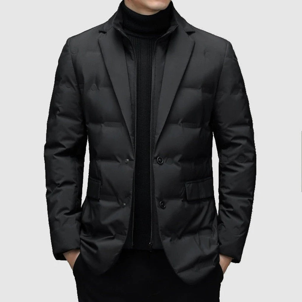VogeLuxe | Men’s Warm Stand Collar Two Piece Look Winter Blazer Jacket