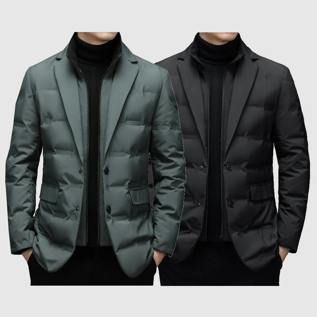 VogeLuxe | Men’s Warm Stand Collar Two Piece Look Winter Blazer Jacket