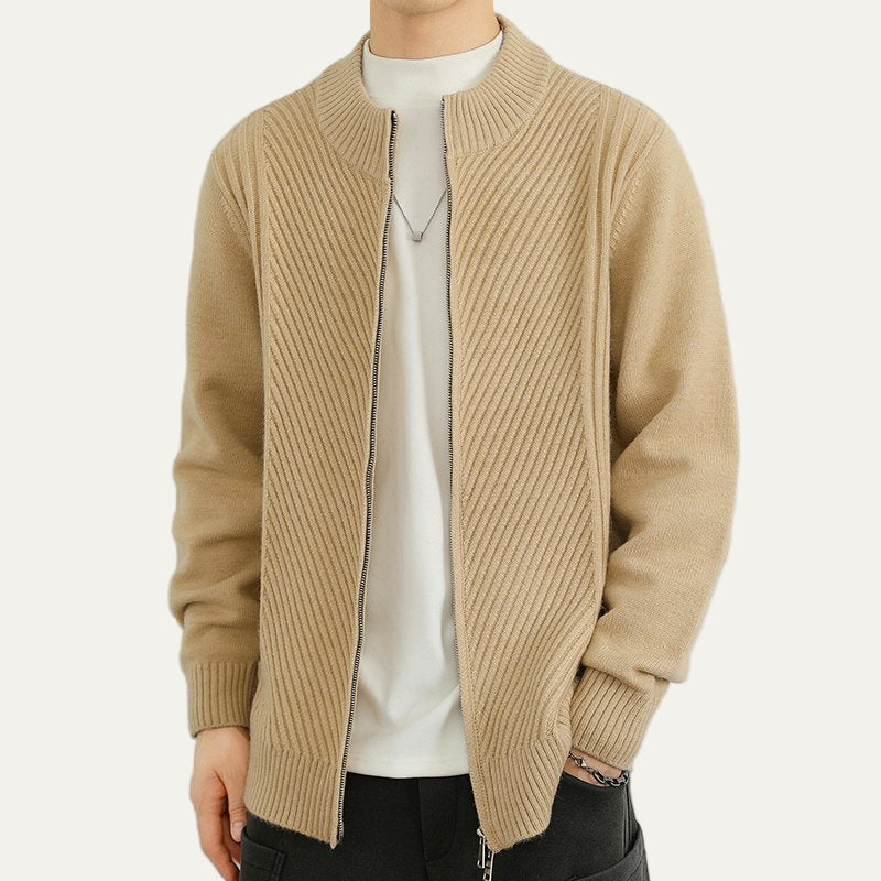 James Ribbed Relaxed Fit Zip-Up Sweater | Mock Neck Long Sleeve Sweater 1