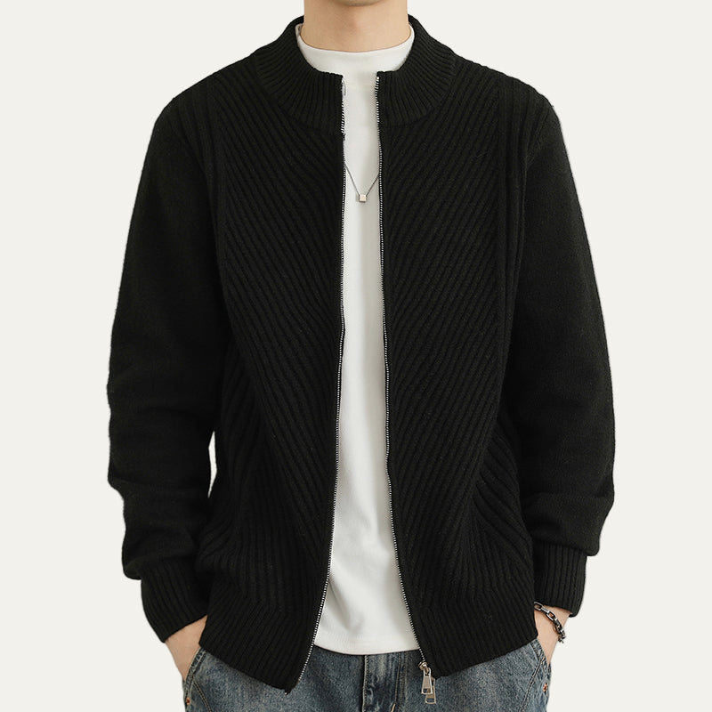 James Ribbed Relaxed Fit Zip-Up Sweater | Mock Neck Long Sleeve Sweater 3