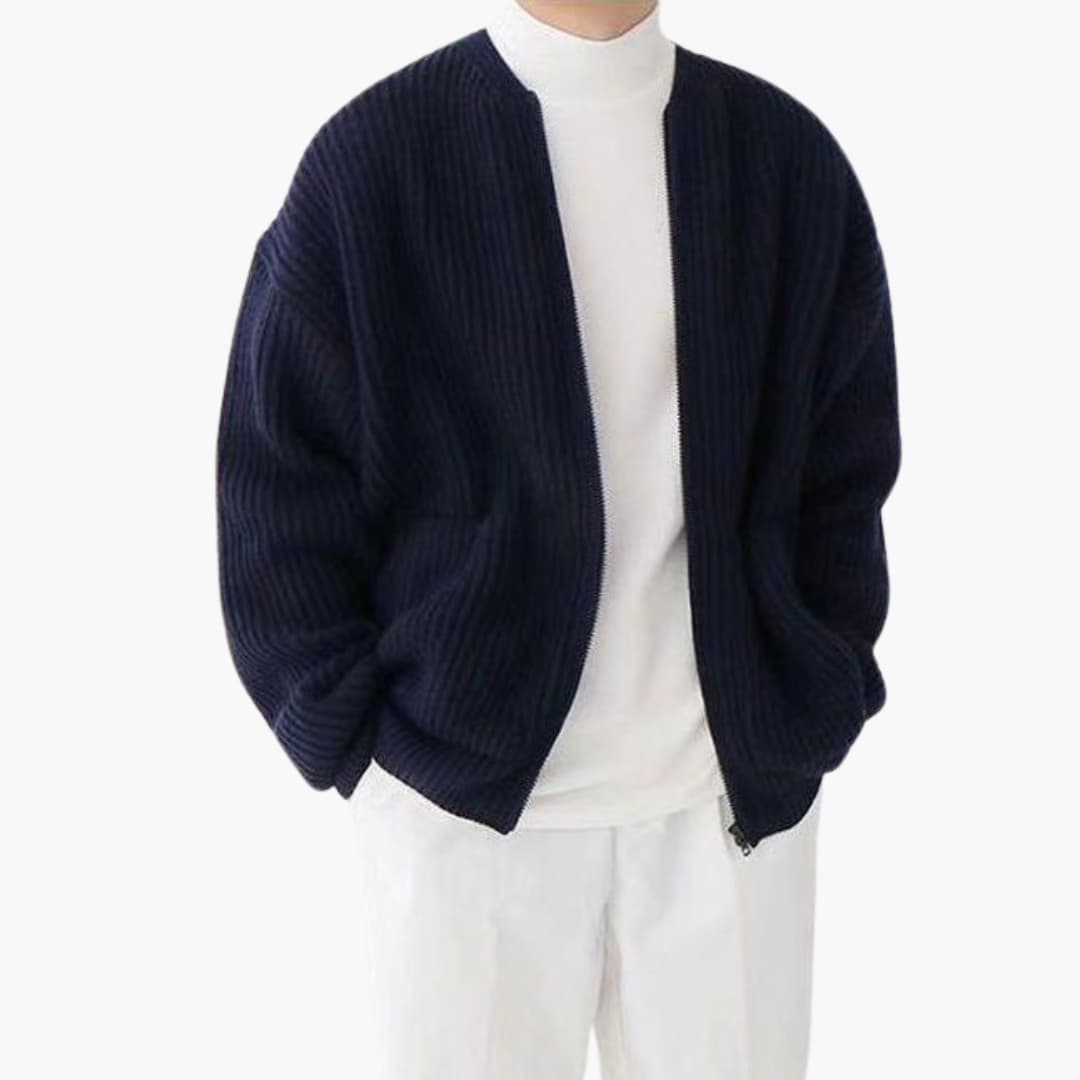 VogeLuxe | Men’s Relaxed Fit Rib Knit Zip Cardigan