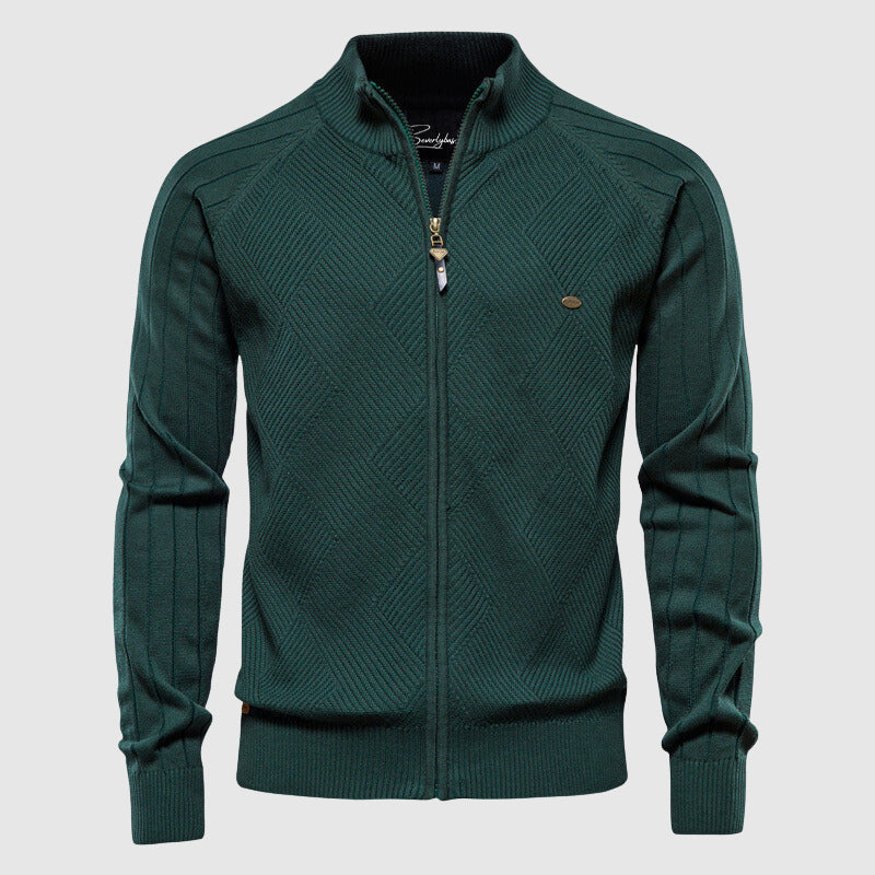 VogeLuxe | Men’s Textured Diamond Knit Zip Cardigan