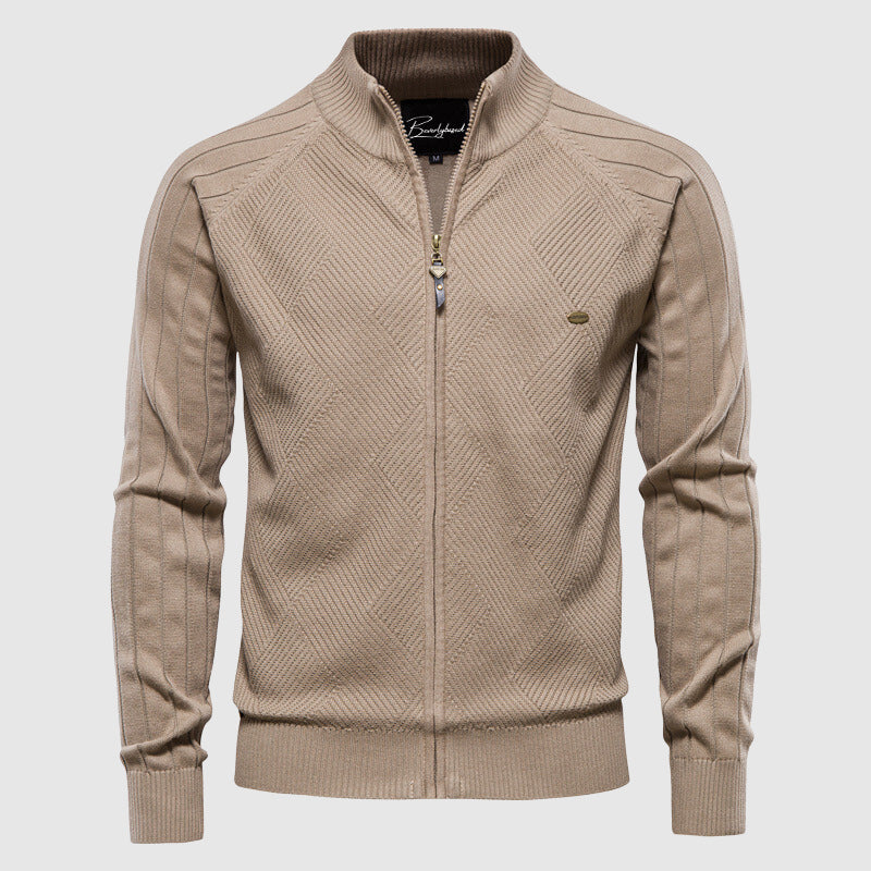 VogeLuxe | Men’s Textured Diamond Knit Zip Cardigan