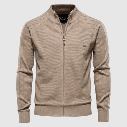VogeLuxe | Men’s Textured Diamond Knit Zip Cardigan