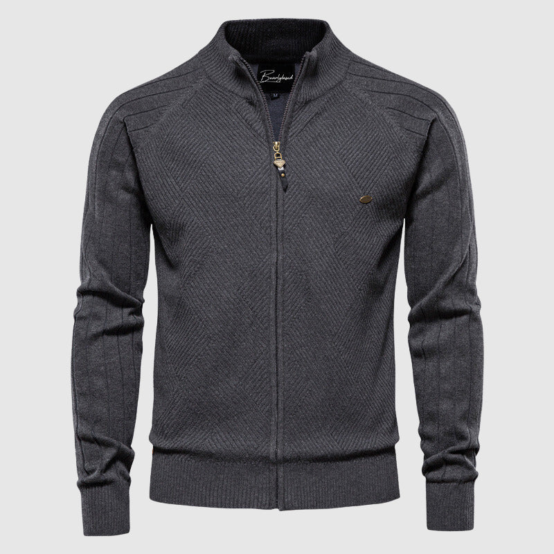 VogeLuxe | Men’s Textured Diamond Knit Zip Cardigan