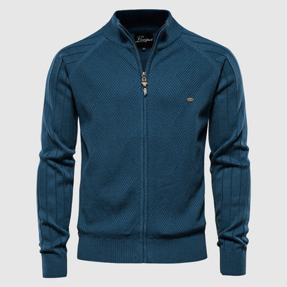VogeLuxe | Men’s Textured Diamond Knit Zip Cardigan