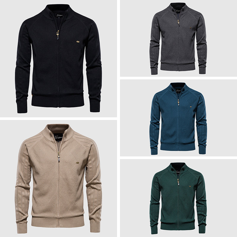 VogeLuxe | Men’s Textured Diamond Knit Zip Cardigan