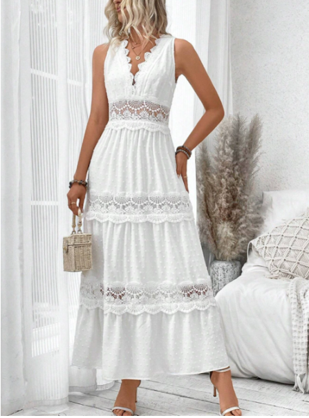 Beautiful Lace V-Neck Women's Dress - VogeLuxe