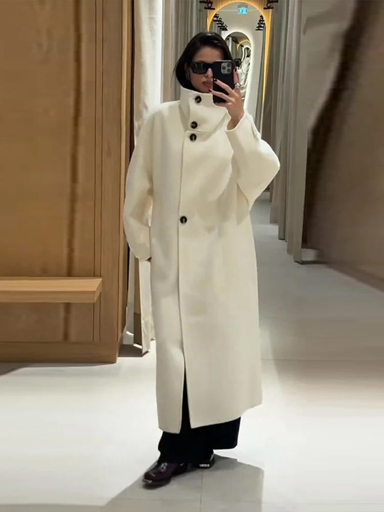 Luxury Warm High Neck Wool Winter Coat for Women
