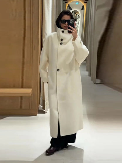 Luxury Warm High Neck Wool Winter Coat for Women
