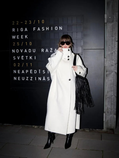 Luxury Warm High Neck Wool Winter Coat for Women