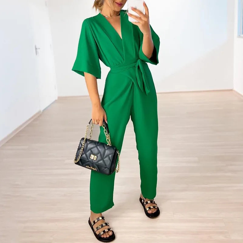 Slim Fit Women's Jumpsuit with Cinched Waist Belt - VogeLuxe