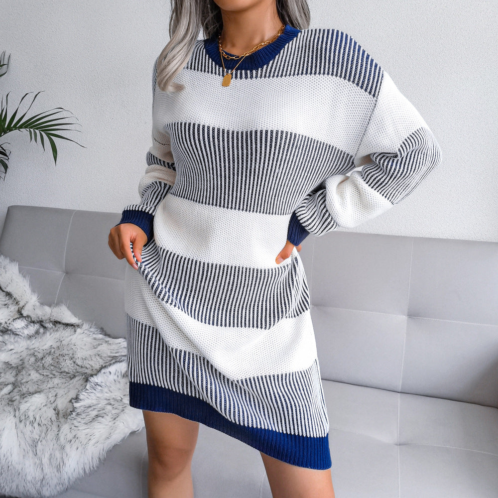 Cozy Winter Striped Sweater Dress for Women